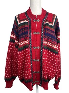 Nordstrikk Made in Norway Fair Isle 100% Wool Metal Clasp Cardigan Sweater XL
